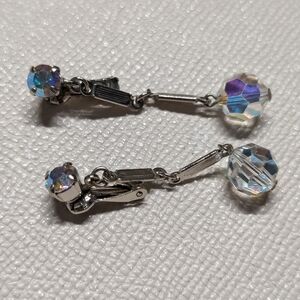 Austrian Crystal AB High Quality Silver Crystal Clip-On Earrings Vintage